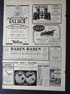 1912 invincible talbot car ad,busch stereo ultralux binoculars adler 