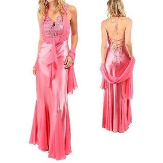 PS 18   Lace Back Smooth Satin Evening Party Prom Gown Dress Pink 14 