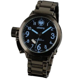   Blue INFANTRY Stainless Steel Black Analog Mens Army USA Corps Watch