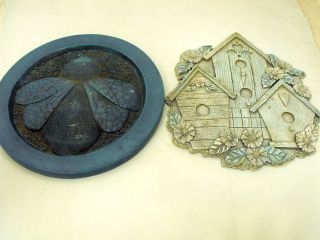 ROUND GARDEN WALL FENCE HANGING LOT BIRD HOUSE and BUMBLE BEE RESIN
