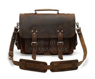 Vintage Style Large Leather Briefcase Messenger Bag Satchel Laptop 