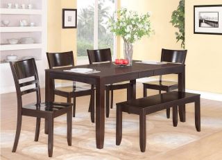 7PC LYNFIELD RECTANGULAR DINETTE DINING SET TABLE w/6 WOOD SEAT CHAIR 