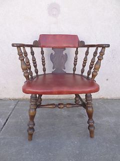 vintage solid oak Conant ball Chippendale barrel back hob nail arm 