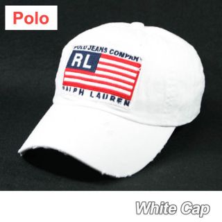 RL6 White vintage polo jeans company flag cap tennis golf casual 
