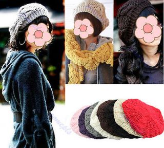 Fashion Warm Winter Women Beret Braided Beanie Crochet Hat Ski Cap 