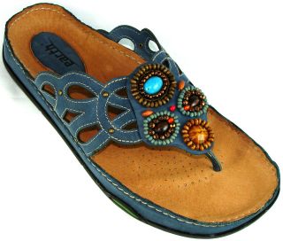 Earth Freesia Blue Leather Slides Sandals w/KALSO Tech. Size 8.5 12 