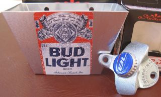 Bud Light Beer Playing Card / ALUMINUM Bottle Cap Catcher & Bottle 