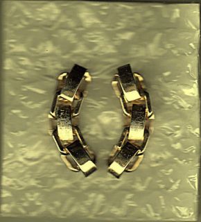 Cable Link Clip Earrings Mid Century Gold Plated Big Bold Vintage Shoe 