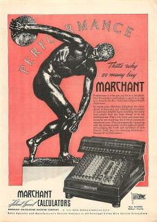 1945 Marchant Calculators, Discus Thrower Statue   Ad