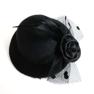Mini Hair Clip Hairpin Top Hat Feather Veil Costume Burlesque Cocktail 