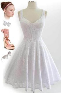 50s Style White EYELET LACE Full CIRCLE Bombshell Sun Dress with 