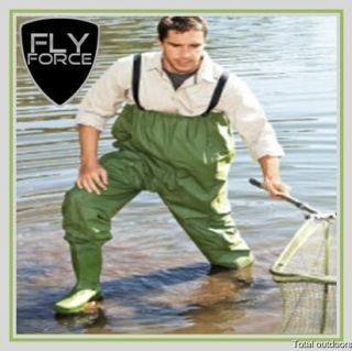 FLY FORCE FISHING WADERS CHEST WADERS PVC WITH BOOTS NEW RRP £39.99 