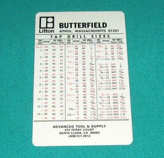 Litton Butterfield Original Tap Drill Sizes & Decimal Equivalents 