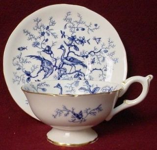 COALPORT china CAIRO blue non raised edge CUP & SAUCER Footed