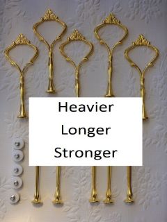 Cake Stand Handle 2 Tier HEAVY x 5 Gold Crown Centre Rods Fitting High 