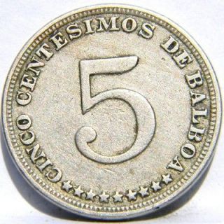 PANAMA 2 yr type 1932 nickel 5 Centesimos, last yr / low mintage; VF
