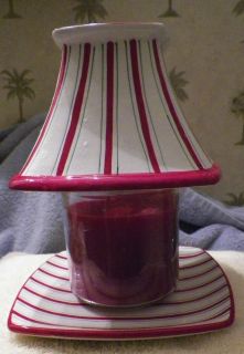Yankee Candle shade & tray red & green pin striped square shaped 