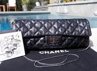 EVENING LUXE***CHANEL Quilted Striped Anthracite Snake Chain Flap 