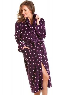 Camille Womens Luxury Purple Spotted Fleece Super Soft Warm Bath Robe