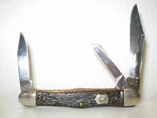 Vintage Camillus NY USA Boy Scout 3 Blade Folding Pocket Knife Bone 