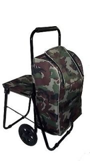 Folding Wheeled Camouflage Funky Festival Trolley with Seat and Cool 