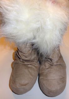 Candies Tan Fuzzy Cuff Boot Slippers Size Small NWT