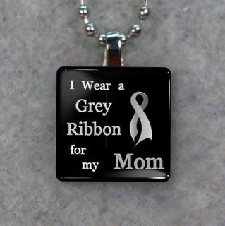 Brain Cancer Awareness Ribbon For Mom Glass Tile Necklace Pendant K38