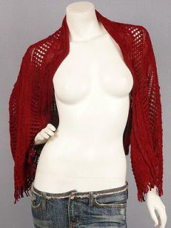 Red Crocheted Bolero Shrug Crop Sweater Cardigan L