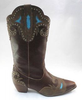 Via Veneto Western Cowboy Rodeo Boot CARRIE BROWN Turquoise Blue Studs