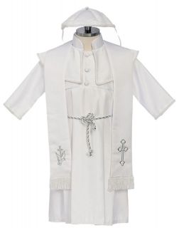 KIDS BAPTISM WHITE OUTFIT BOYS FORMAL NEW CHRISTENING GOWN ROPE SHAWL 