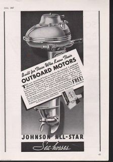 FA 1937 JOHNSON SEA HORSE BOAT OUTBOARD MOTOR NAUTICAL AD