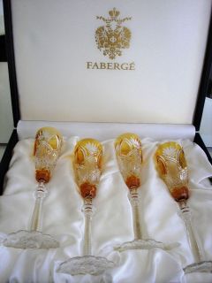 FABERGE CZAR IMPERIAL AMBER GOLD CASED CUT TO CLEAR CRYSTAL LIQUER Set 