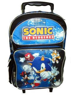Sega Sonic The Hedgehog Tails Knuckles Silver Large Rolling Backpack 