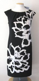 NWT Studio By London Times Stretch Shift Dress Black White Floral Sz 4 