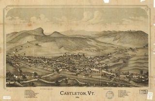 1889 Castleton Vermont, Birds Eye Map Castleton, Vt. 1889. Drawn and 