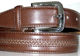 Mens CASUAL BROWN Leather Designed DRESS Belt Silver Buckle S 30 32 