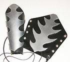 LEATHER GAUNTLETS / BRACERS LARP SCA SILVER FLAME