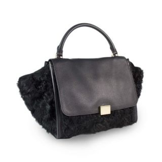 Authentic Celine Black Leather with Hair Trapeze Shoulder Bag Handbag 