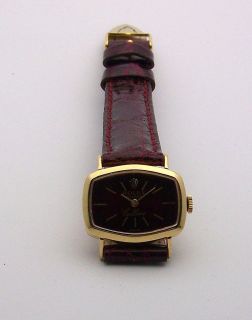 18K Solid Yellow Gold Ladies Rolex Cellini Model 2647 With Burgundy 