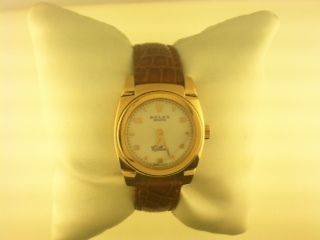 Rolex Cellini Cestello Watch 18k Yellow Gold w Brown Crocodile Strap