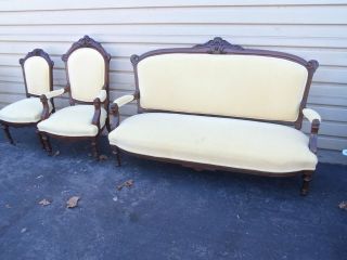 50107 3 Pc. Antique Victorian Sofa Couch with Armchair and Side Chair