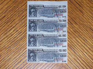 New York Central Bond Certificate Coupons.Set of 4 Consecutive