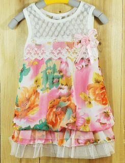   24M fashion Baby Girls Chiffon Satin Flower Summer Dress girl clothes