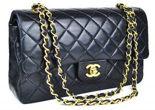 Auth Chanel CC Black Quilted Leather 2.55 10 Double Flap Chain 
