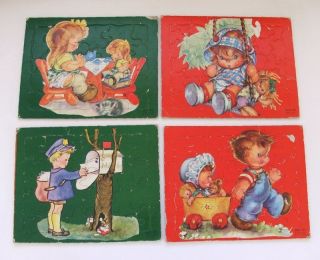 1961 Vintage SIFO CO Puzzles Lot Toddler Girl Boy Mailman Wagon Child