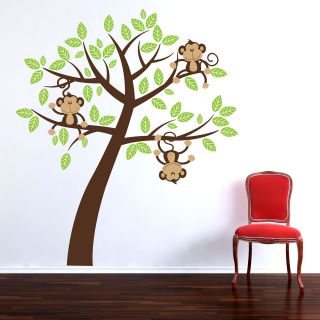 CHEEKY MONKEYS SWINGING IN A TREE CHILDRENS ROOM NURSERY WALL ART 