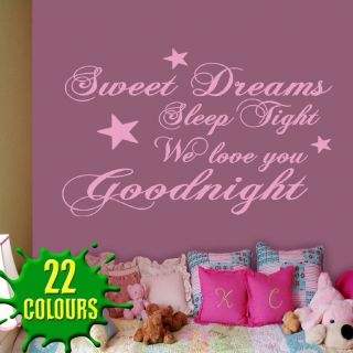 Sweet Dreams Sleep Tight v2   Childrens Wall Decal Quote Sticker
