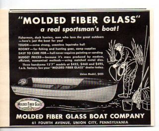 1956 Vintage Ad Molded Fiber Glass Boat Co Union Model Union City,PA