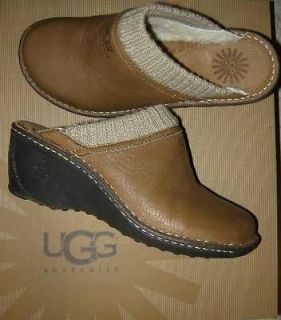 Ugg Gael CHESTNUT Leather Wedge Clog Sizes 8, 9