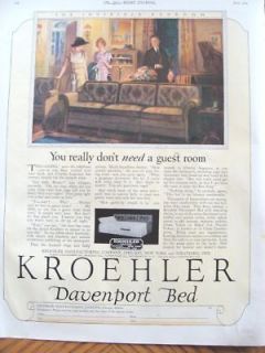 1924 OLD MAGAZINE PRINT AD, KROEHLER DAVENPORT SOFAS, THE INVISIBLE 